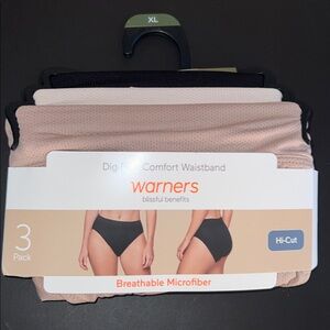 Warners Breathable Microfiber High Cut 3-Pack - Black, Beige, Cream, Size: XL